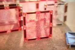 Cleverclixx® Magentbausteine Glitter Tiles Pack transparent/rosa 16 Teile
