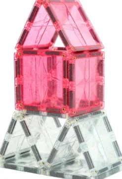 Cleverclixx® Magentbausteine Glitter Tiles Pack transparent/rosa 16 Teile