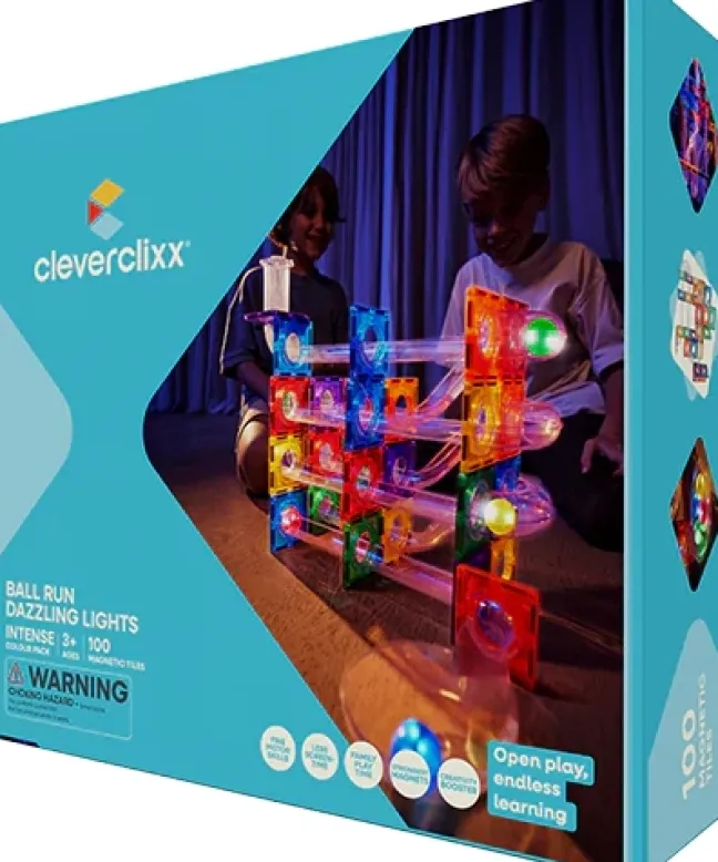 Cleverclixx® Magentbausteine Kugelbahn Lichteffekt-Bausatz Intense 100 Teile