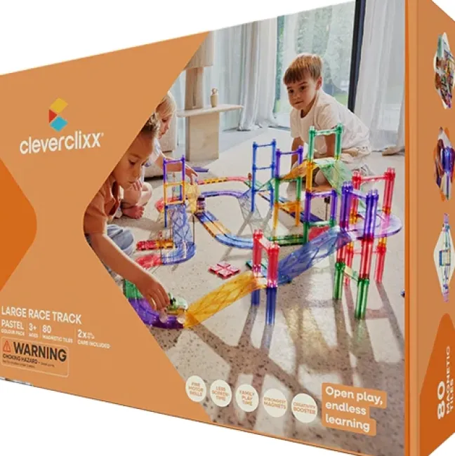 Cleverclixx® Magentbausteine Race Track Autobahn-Bausatz Pastell 80 Teile