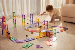 Cleverclixx® Magentbausteine Race Track Autobahn-Bausatz Pastell 80 Teile