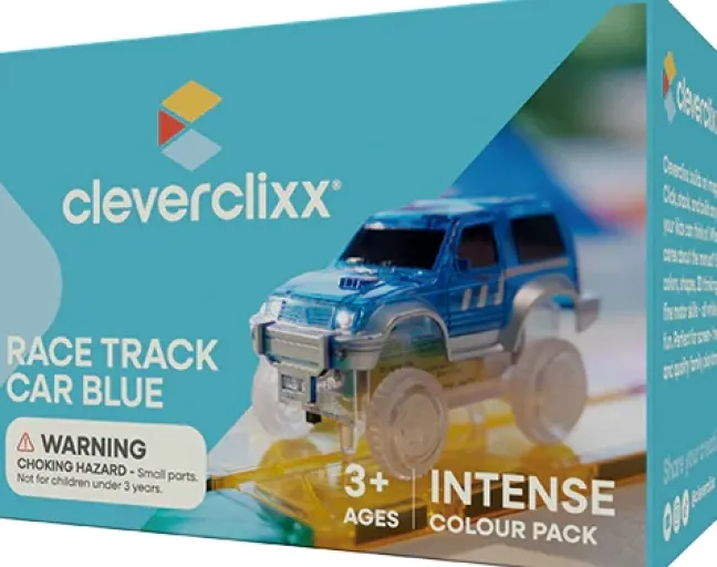 Cleverclixx® Magentbausteine Race Track Car Rennbahnauto blau