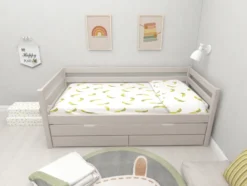 FLEXA Classic Bett 90x200cm mit Ausziehbett und 2 Schubladen grau lasiert