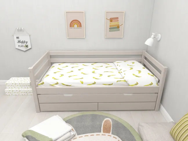 FLEXA Classic Bett 90x200cm mit Ausziehbett und 2 Schubladen grau lasiert