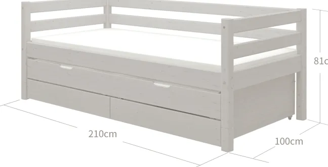 FLEXA Classic Bett 90x200cm mit Ausziehbett und 2 Schubladen grau lasiert