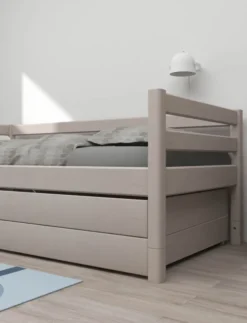 FLEXA Classic Bett 90x200cm mit Ausziehbett und 2 Schubladen grau lasiert
