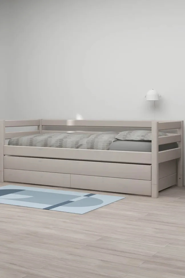 FLEXA Classic Bett 90x200cm mit Ausziehbett und 2 Schubladen grau lasiert