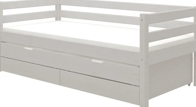 FLEXA Classic Bett 90x200cm mit Ausziehbett und 2 Schubladen grau lasiert