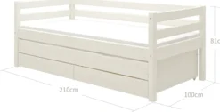 FLEXA Classic Bett 90x200cm mit Ausziehbett und 2 Schubladen weiß lasiert