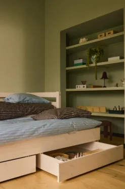 FLEXA Classic Bett 90x200cm mit Ausziehbett und 2 Schubladen weiß lasiert