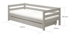 FLEXA Classic Bett 90x200cm mit 2 Schubladen grau lasiert