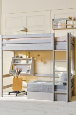FLEXA Classic Casa Hochbett mit senkrechter Leiter grau lasiert