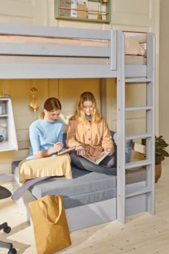 FLEXA Classic Casa Hochbett mit senkrechter Leiter grau lasiert