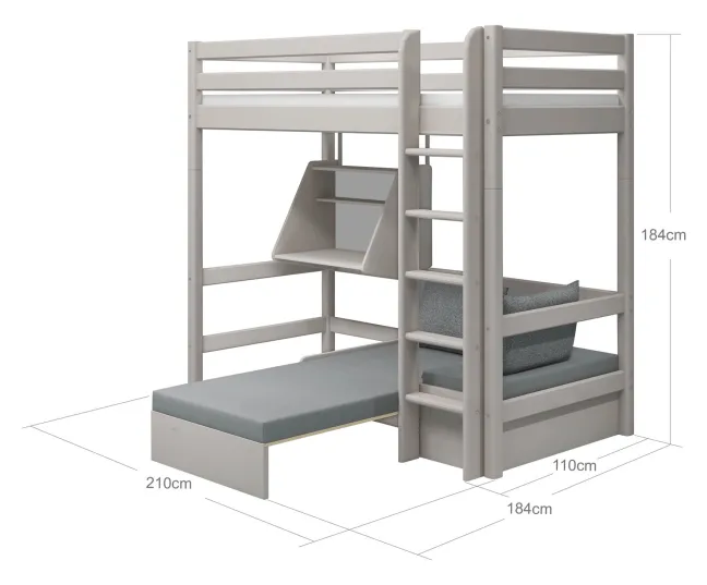 FLEXA Classic Casa Hochbett mit senkrechter Leiter grau lasiert