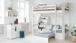 FLEXA Classic Casa Hochbett mit senkrechter Leiter weiß lasiert
