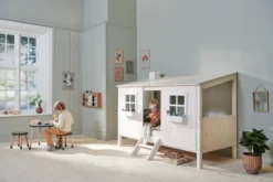 FLEXA Classic Einzelbett mit ganzem Baumhaus Aufsatz und Leiter weiß lasiert/weiß