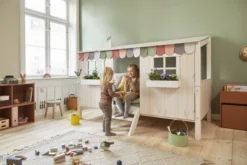 FLEXA Classic Einzelbett mit ganzem Baumhaus Aufsatz und Leiter weiß lasiert/weiß