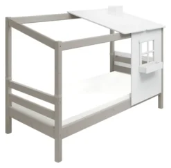 FLEXA Classic Einzelbett mit halbem Baumhaus Aufsatz grau lasiert/weiß
