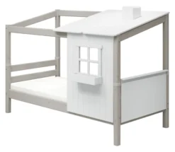 FLEXA Classic Einzelbett mit halbem Baumhaus Aufsatz grau lasiert/weiß