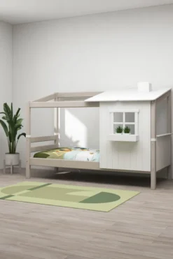 FLEXA Classic Einzelbett mit halbem Baumhaus Aufsatz grau lasiert/weiß