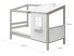 FLEXA Classic Einzelbett mit halbem Baumhaus Aufsatz grau lasiert/weiß