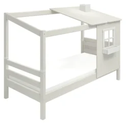 FLEXA Classic Einzelbett mit halbem Baumhaus Aufsatz weiß lasiert/weiß