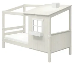 FLEXA Classic Einzelbett mit halbem Baumhaus Aufsatz weiß lasiert/weiß