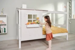 FLEXA Classic Einzelbett mit halbem Baumhaus Aufsatz weiß lasiert/weiß