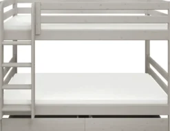 FLEXA Classic Etagenbett mit senk. Leiter und 2 Schubladen grau lasiert