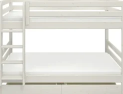 FLEXA Classic Etagenbett mit senk, Leiter und 2 Schubladen weiß lasiert
