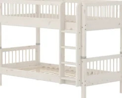 FLEXA Classic Etagenbett 90x200 cm mit Streben Absturzsicherung weiß lasiert