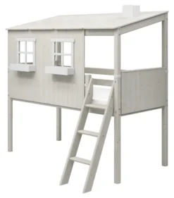 FLEXA Classic halbhohes Bett mit ganzem Baumhaus Aufsatz weiß lasiert/weiß