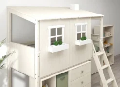 FLEXA Classic halbhohes Bett mit ganzem Baumhaus Aufsatz weiß lasiert/weiß