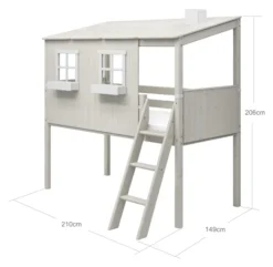 FLEXA Classic halbhohes Bett mit ganzem Baumhaus Aufsatz weiß lasiert/weiß