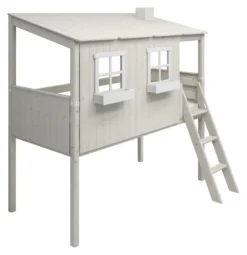 FLEXA Classic halbhohes Bett mit ganzem Baumhaus Aufsatz weiß lasiert/weiß