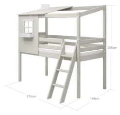 FLEXA Classic halbhohes Bett mit halbem Baumhaus Aufsatz weiß lasiert/weiß