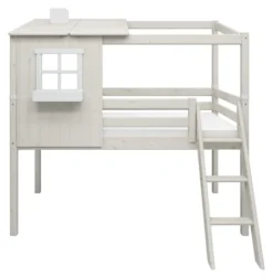 FLEXA Classic halbhohes Bett mit halbem Baumhaus Aufsatz weiß lasiert/weiß