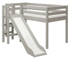 FLEXA Classic Halbhohes Bett mit Plattform und Rutsche grau lasiert