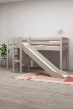 FLEXA Classic Halbhohes Bett mit Plattform und Rutsche grau lasiert
