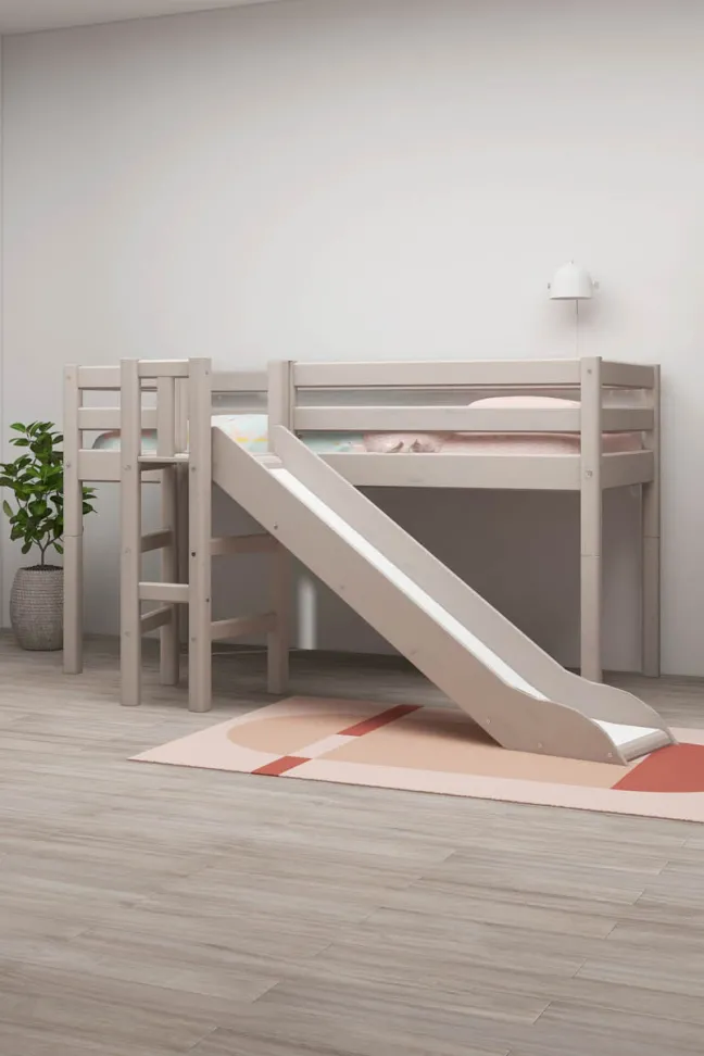 FLEXA Classic Halbhohes Bett mit Plattform und Rutsche grau lasiert