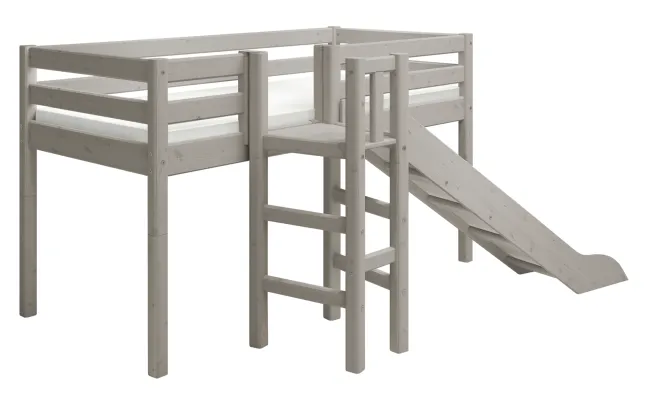 FLEXA Classic Halbhohes Bett mit Plattform und Rutsche grau lasiert