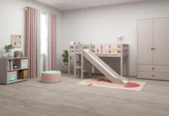 FLEXA Classic Halbhohes Bett mit Plattform und Rutsche grau lasiert