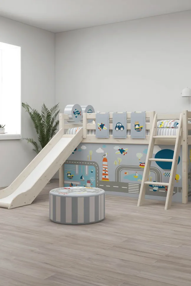 FLEXA Classic Halbhohes Bett mit Schrägleiter und Rutsche weiß lasiert Sale