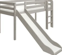 FLEXA Classic Halbhohes Bett mit senk. Leiter und Rutsche grau lasiert