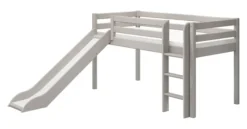 FLEXA Classic Halbhohes Bett mit senk. Leiter und Rutsche grau lasiert