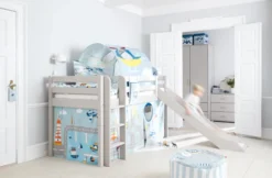 FLEXA Classic Halbhohes Bett mit senk. Leiter und Rutsche grau lasiert