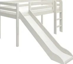 FLEXA Classic Halbhohes Bett mit senk. Leiter und Rutsche weiß lasiert