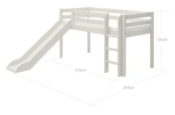 FLEXA Classic Halbhohes Bett mit senk. Leiter und Rutsche weiß lasiert