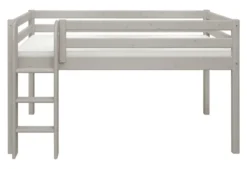 FLEXA Classic Halbhohes Bett mit senkrechter Leiter grau lasiert