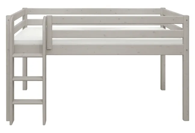 FLEXA Classic Halbhohes Bett mit senkrechter Leiter grau lasiert